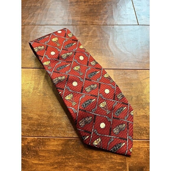 OScar De La Renta Mens Golf Print Silk Tie USA - Picture 1 of 6